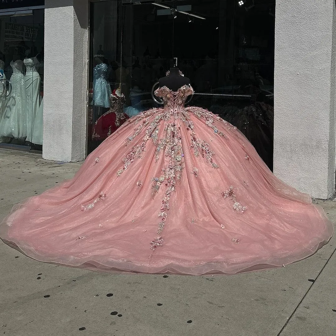 Ball Gown Quinceanera Dress Corset Back Tulle Lace Appliques Prom Party Dress Off Shoulder Vestidos De 15 Quinceañera