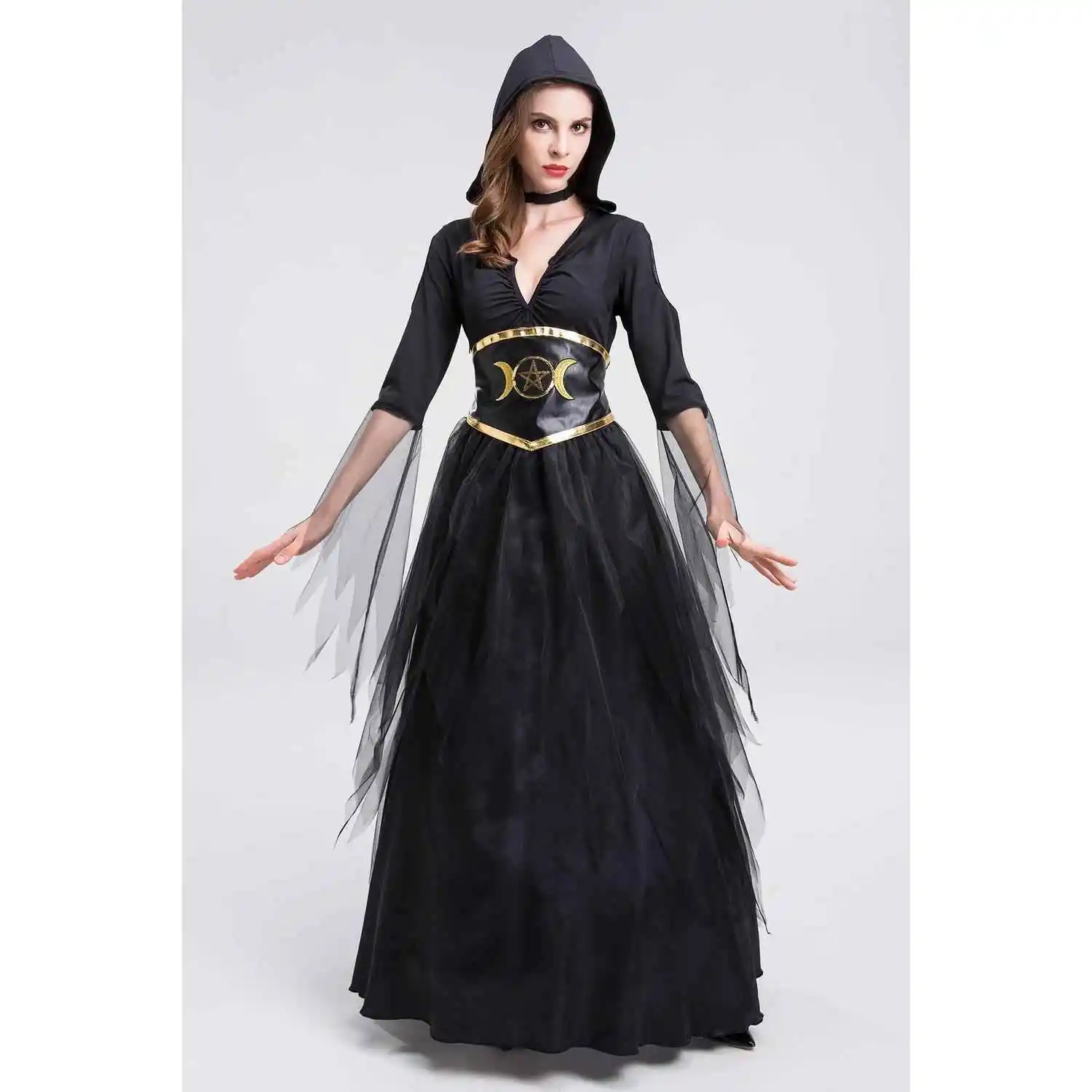 loween Lace Long Dr Witch Cosplay Performance Costume Devil  Attire Women's Ethnic Stage Clothing Polyester Fiber