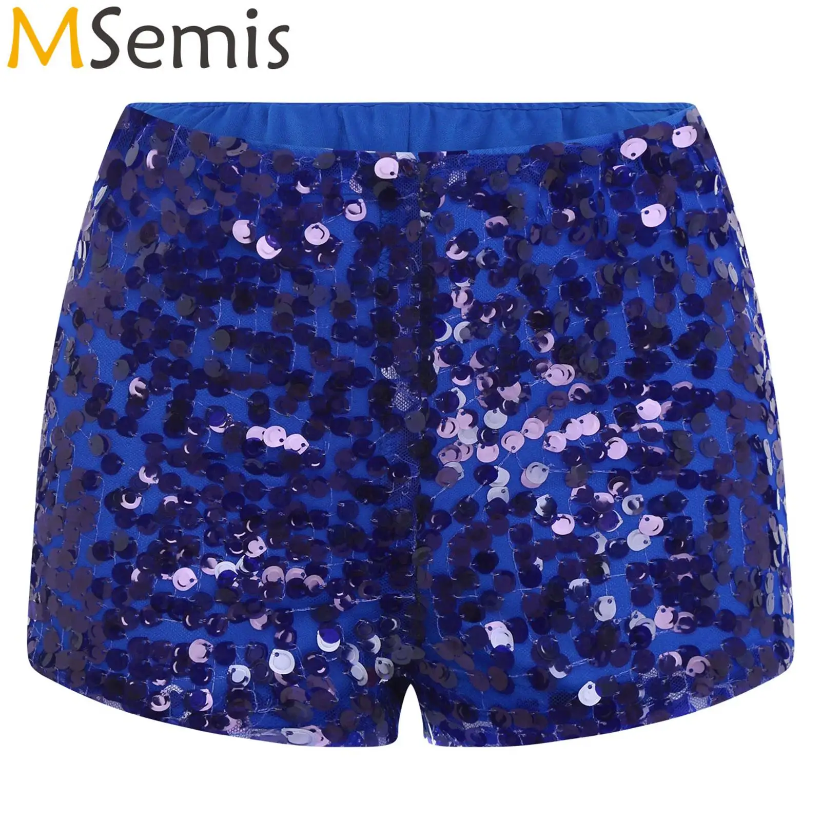 Damen-Hot-Shorts mit glitzernden Pailletten, Pailletten, hohe Taille, Netzschicht, vollständig gefüttert, seitlicher Reißverschluss, Booty-Shorts, Rave-Party, Clubwear