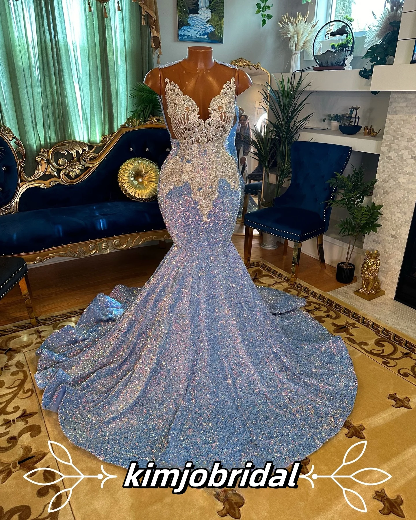 

Light Blue Mermaid Sparkly Sequin Prom Dresses Long for Women 2025 Lace Appliques Beading Formal Evening Gowns