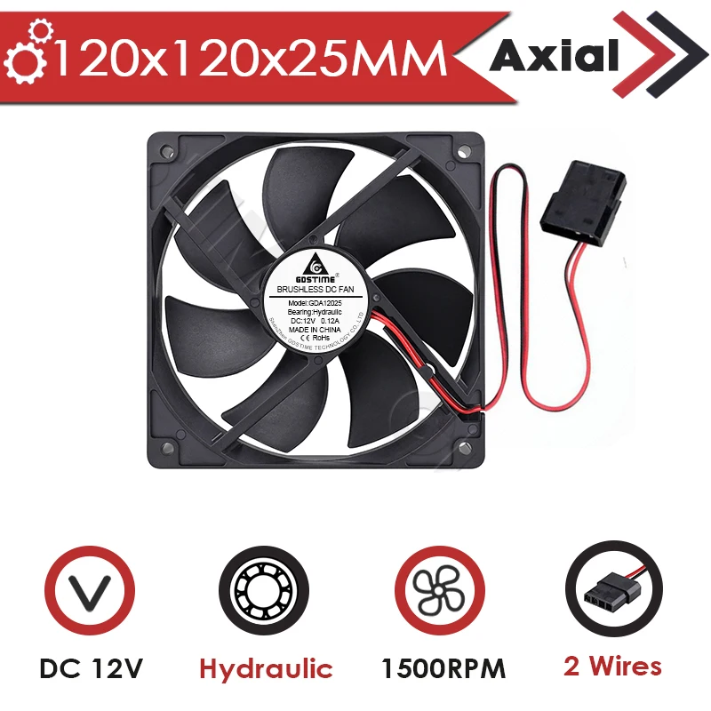 Gdstime PC-Lüfter 120 mm Lüfter 12025 24 V 12 V DC bürstenloser Axiallüfter USB-Computergehäuselüfter Dual Ball 48 V 5 V CPU-Kühler PWM FG