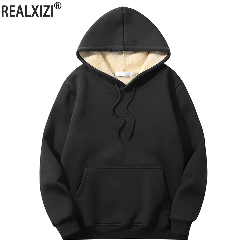 Men's Fleece Lining Hoodies Men Long Sleeve Sweatshirts Winter Keep Warm Thick Outdoor Hoodie Pullover