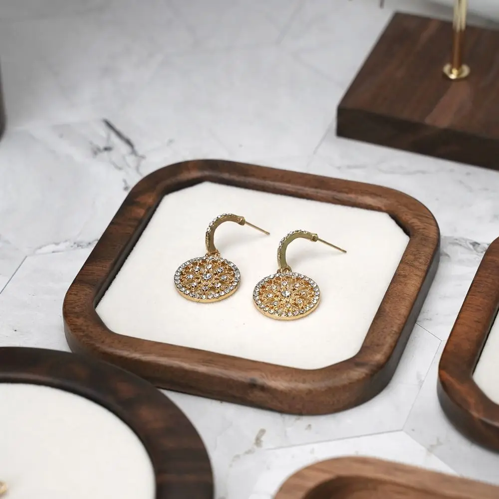 

Geometry Wood Rings Tray Exquisite Velvet Earrings Display Tray Ear Studs Case Jewlery Organizer Ring Earring Holder Home