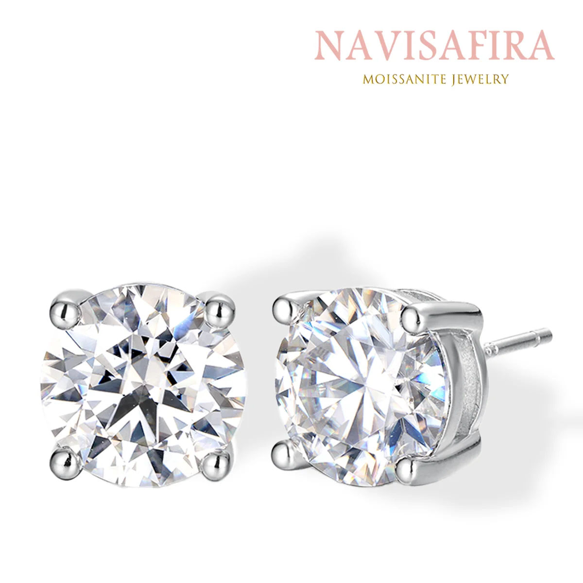 

1Ct/2Ct S925 Silver-Plated Four-Prong Moissanite Stud Earrings – Classic Minimalist Design, Sparkling Elegance for Any Occasion