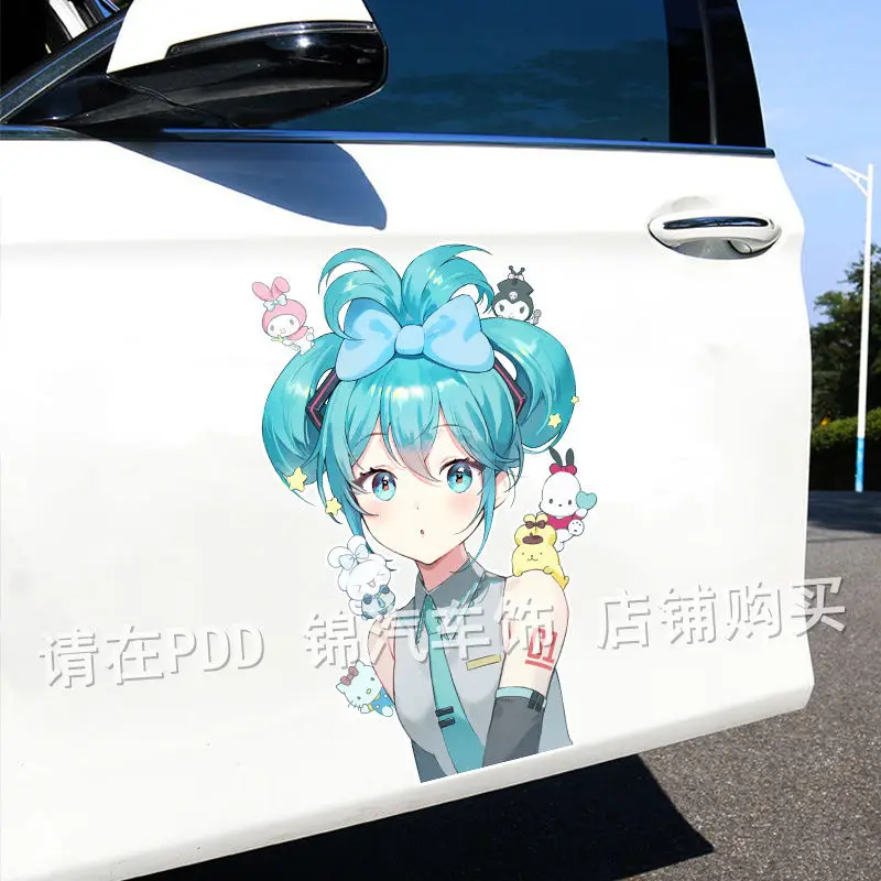 اليابانية أنيمي هاتسون ميكو فتاة صغيرة ملصق سيارة ملصق سيارة غطاء خزان الوقود الباب الخدوش وملصقات الزخرفية