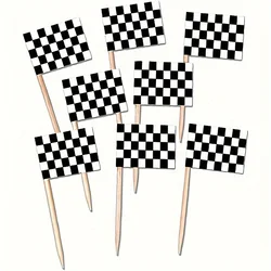 50pcs, Checkered Racing Flag Party Food Topper For Race Car Party toothpick flag Cupcake Topper Cupcake Decor Theme Party