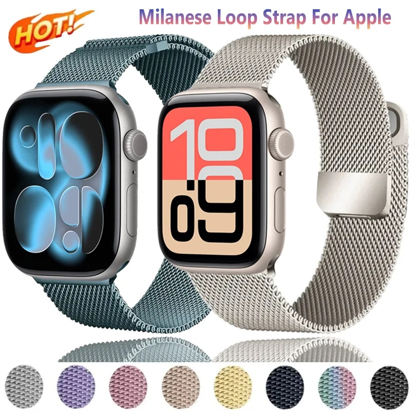 Milanese Loop Strap für Apple Watch Ultra 3 49 mm 9 8 7 6 5 SE 45/44/41/40 mm Metall-Doppel-Magnetarmband iWatch 11 10 46/42 mm