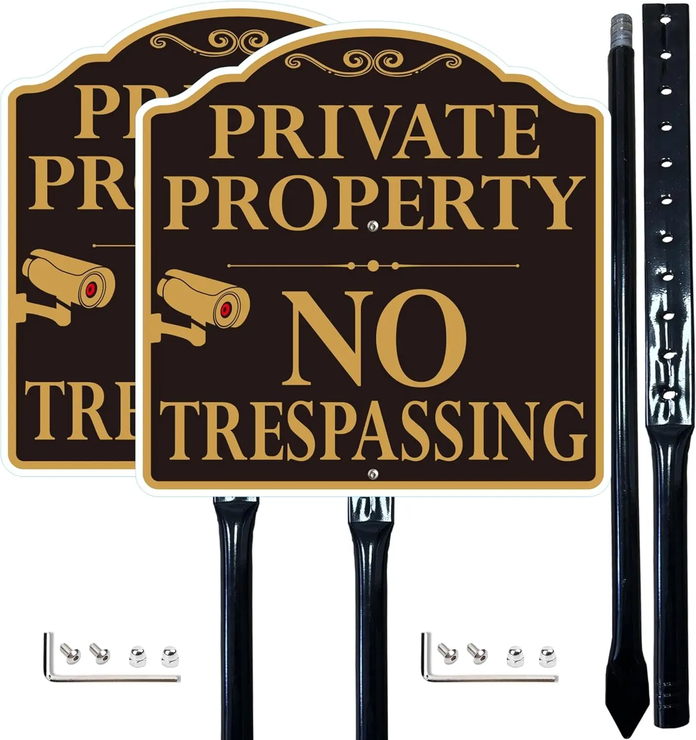 

2-Pack No Trespassing Signs with 36-inch Metal Stakes, 12x12 inches Video Surveillance Warning, Rust-Free Aluminum