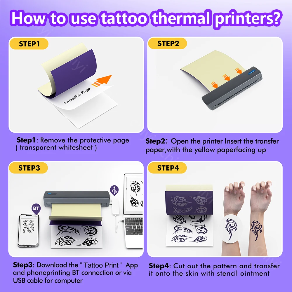 Wireless Tattoo Transfer Stencil Printer, C80 Portable A4 thermal printer,Compatible with Phone,iPad & PC