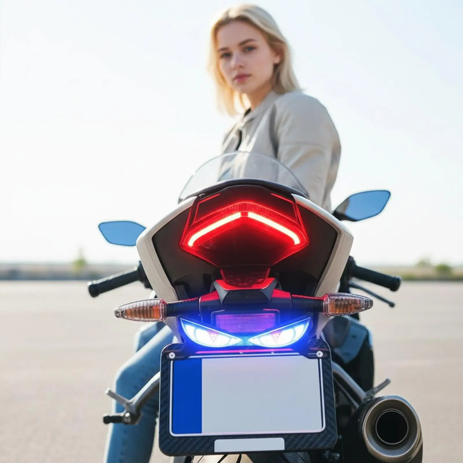 دراجة نارية ضوء الفرامل شكل العين لوحة ترخيص مصباح السلامة لوحة ترخيص أضواء خلفية لركوب الليل التنقل اليومي على الطريق السريع