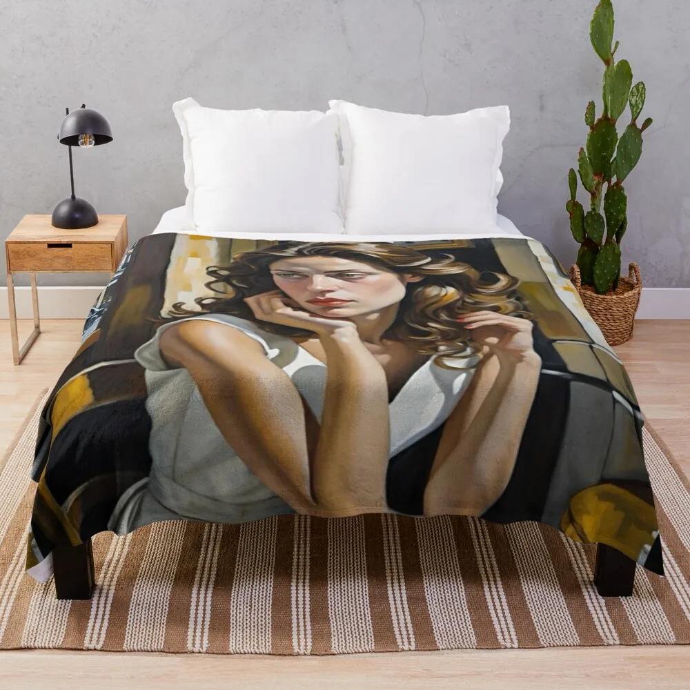 Famous Paintings of Women French Muse and Paris Café- Mixed Media Art By Carraann Throw Blanket Moving anime Blankets