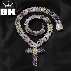 THE BLING KING Full Multi Color CZ Flower Infinity Chain Necklace For Women Cross Pendant Micro Paved Cubic Zircon Link Jewelry