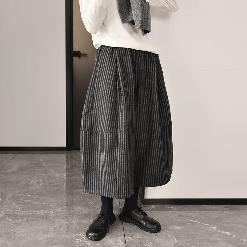 HKSH Autumn Winter New Women Thickened Wide Leg Pants Striped Casual Oversized Versatile Elegant Fashion Ins High Street HK17537