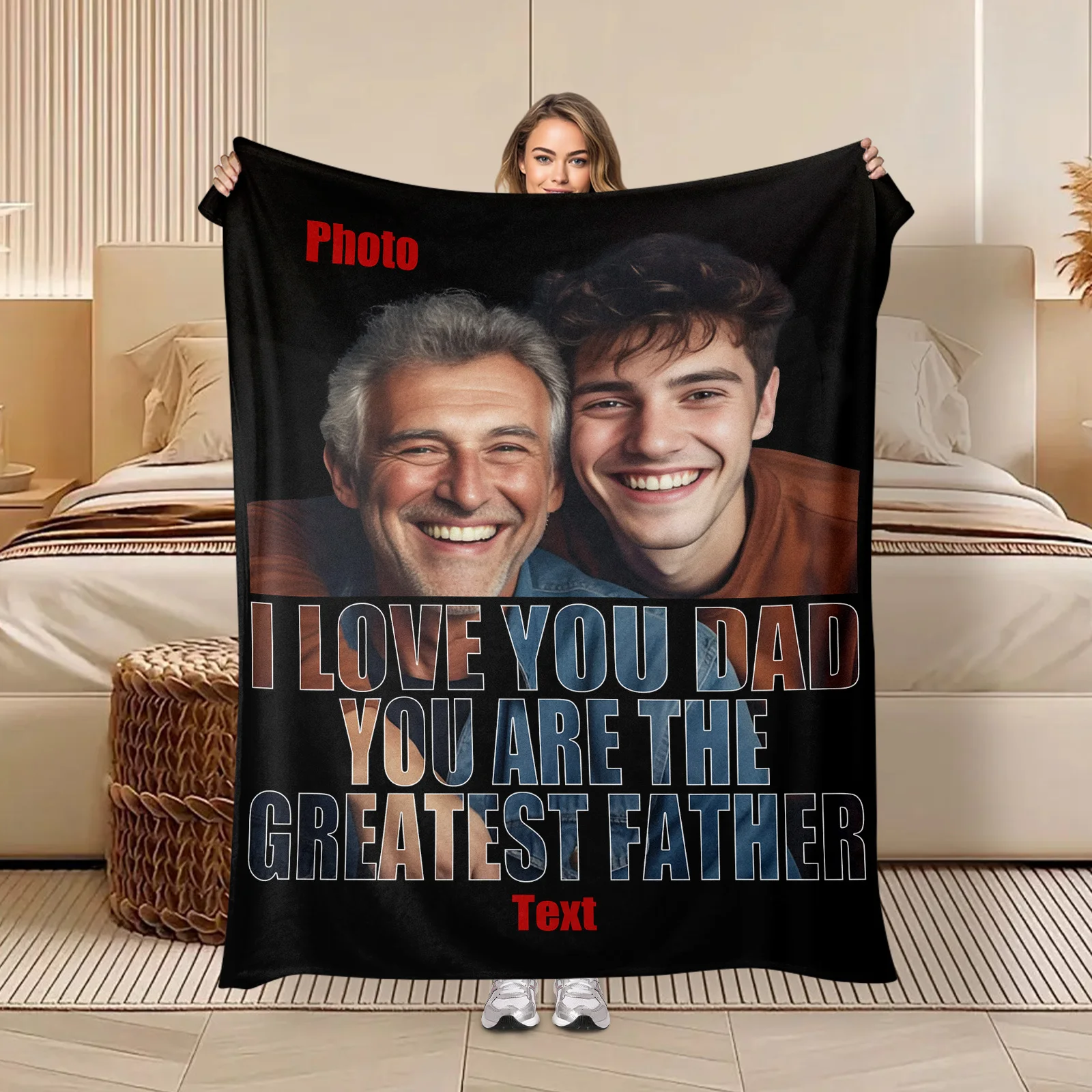 

Custom Photo Blanket For Dad Personalized Text And Silhouette Design Unique Gift For Father Special Keepsake Surprise