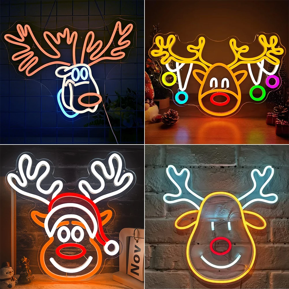 Christmas Deer Neon Decoration Antlers Neon Sign For Wall Decor Led Light Sign Room Decoration With Dimmer for Home Shop Party