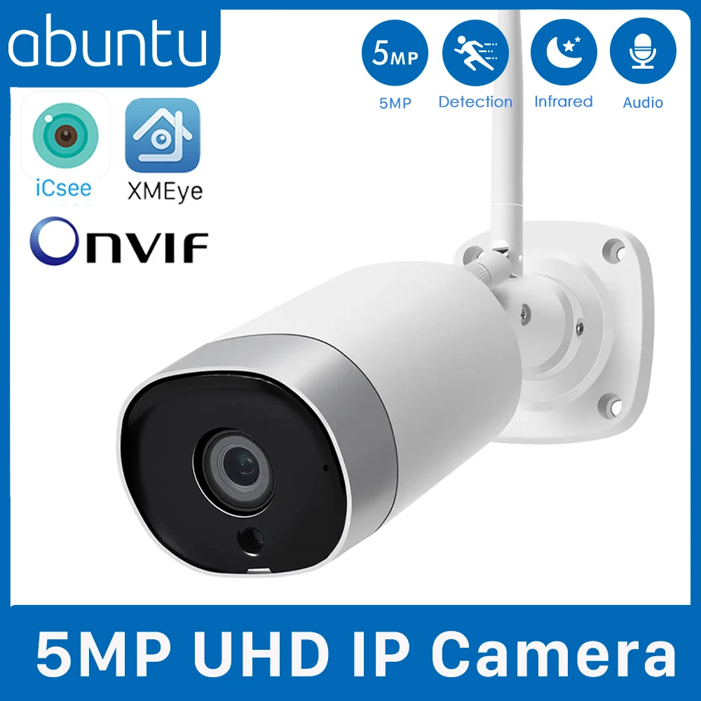 Abuntu 5MP IP Camera Wifi Audio Outdoor H.265 Onvif Metal Bullet CCTV Security Camera ICSEE 2MP Color Night Vision XMeye Camera