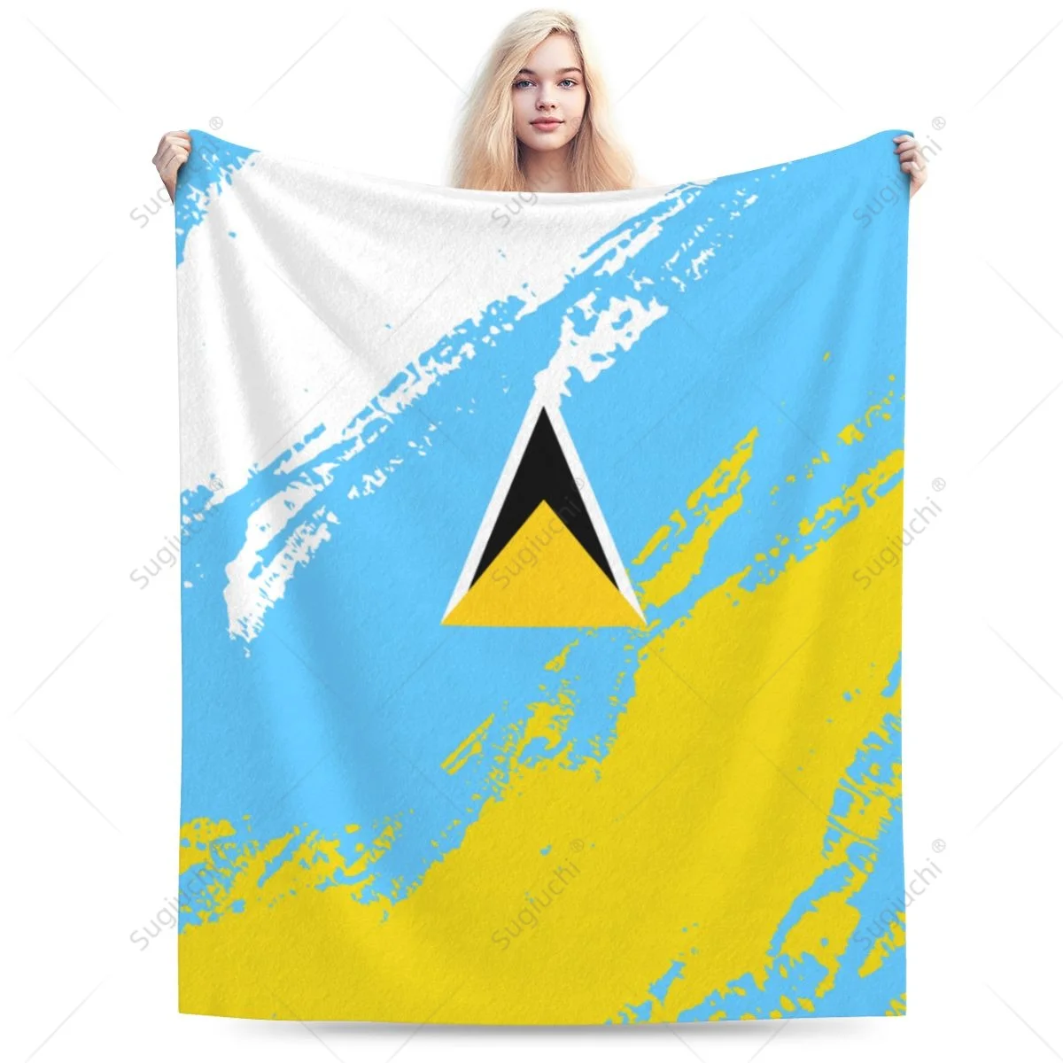 Decke Saint Lucia Flagge Farbe Flanell Multifunktions Camping Sofa Abdeckung Warm Halten
