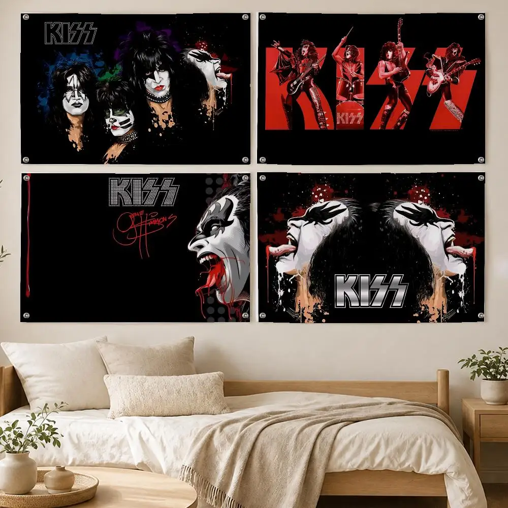 KISS Classic Rock Band Flags Room Bedroom Home Outdoor Wall Hanging Concert Printed Background Decoration Art Banne