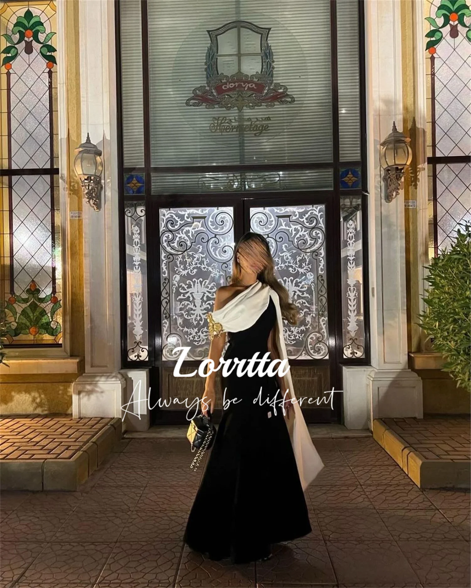 

Lorrtta Vintage Evening Dress Dubai Black and White Satin Dubai African Party Dress Saudi Arabia فساتين للحفلات الراقصة الحفلات