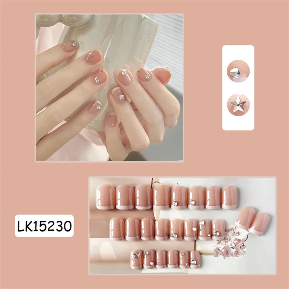 24p Artificial Acrylic Nail Art Fake Nails Blue Full Coverage Press On Nails White Bunny Bow Cute Kids Fun False Nail Tip Design