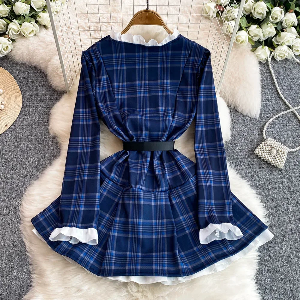 TWOTWINSTYLE New Hit Color Sweet Dresses For Women O Neck Long Sleeve Patchwork Sashes Slimming Dress Female Fashion KDR523810