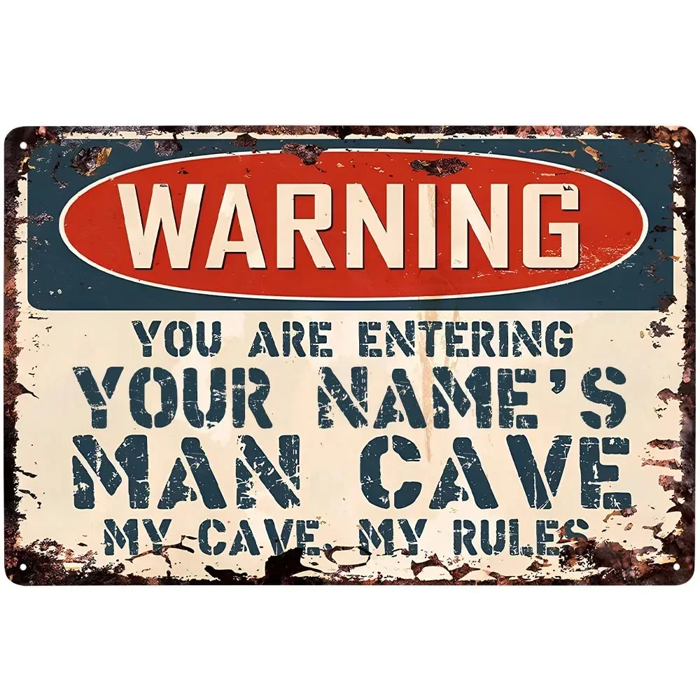 Warning Man Cave Rules Custom Metal Sign Personalized Vintage Plaque Retro Plate Mancave Pub Club Wall Decoration 12x8inches