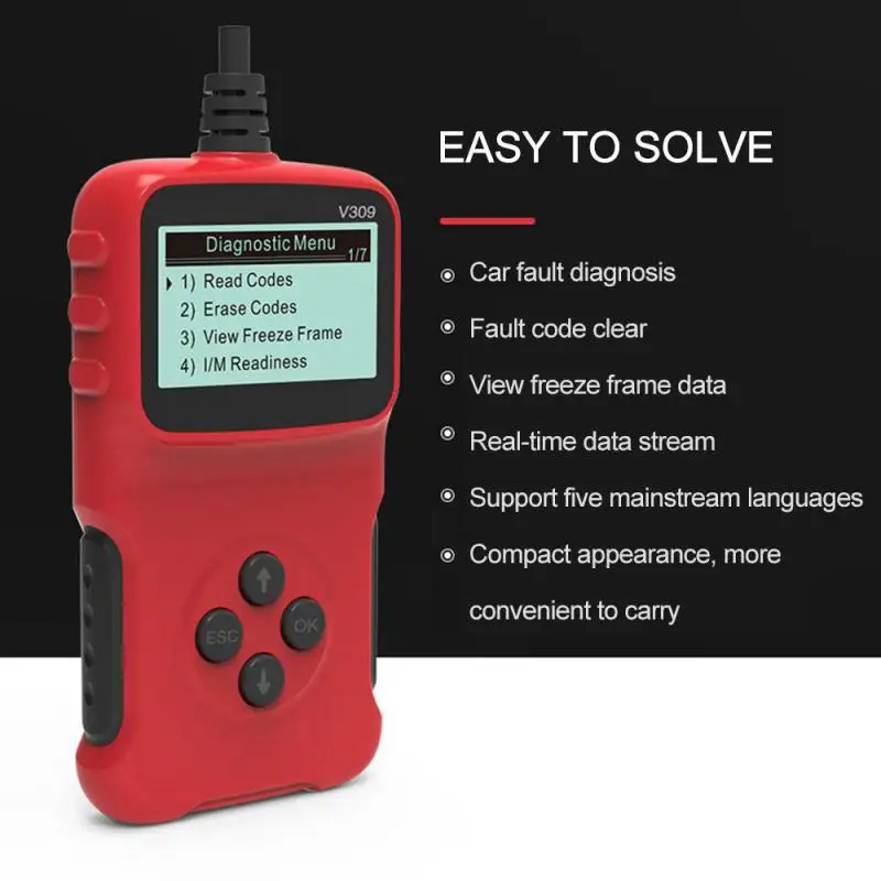 V309 OBD2 Scanner Automotive Diagnostic Troubleshooter Automotive Engine Trouble Code Reader OBD2 Check Engine Lights