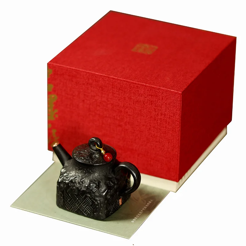 Mu Yan Handmade Wabi-Sabi Square Teapot Jingdezhen Japanese Style Household Purple Clay Coarse Pottery Tea Creative Kung Fu