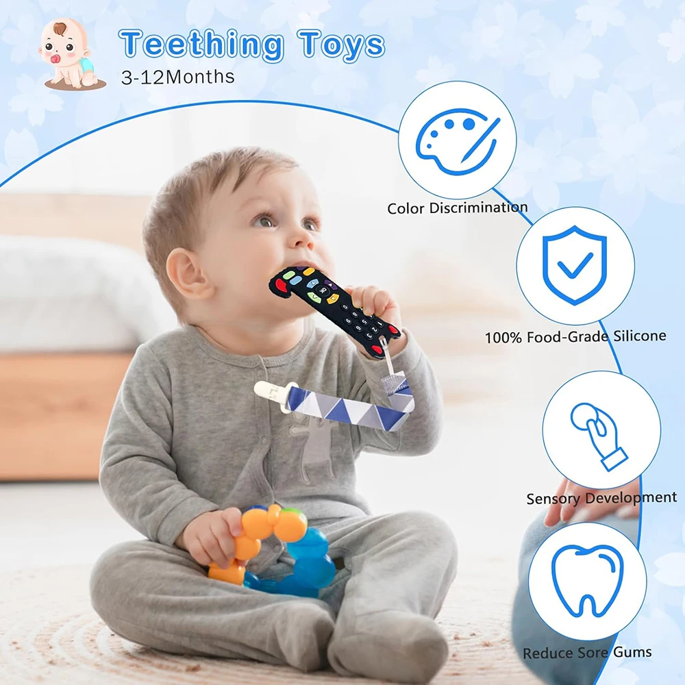 Baby Toys 6 12 Months Silicone Teething Toys Remote Control Shape Teether Infant Chew Toys Sensory Teethers for Babies Newborns