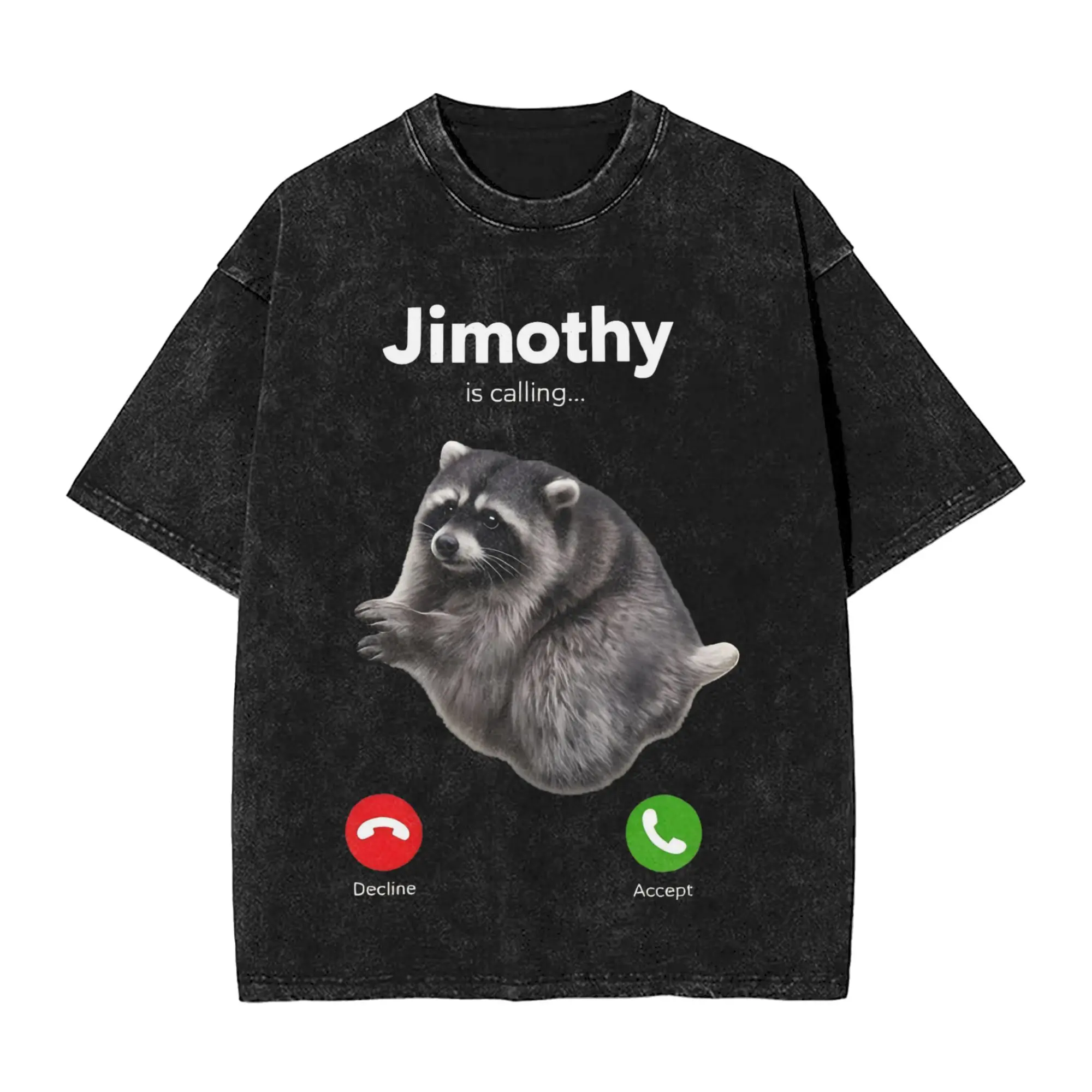 Washed T Shirt Jimothy Raccoon Calling Hip Hop Vintage T-Shirt Street  Streetwear 100% Cotton Summer Tops Tees Men Women