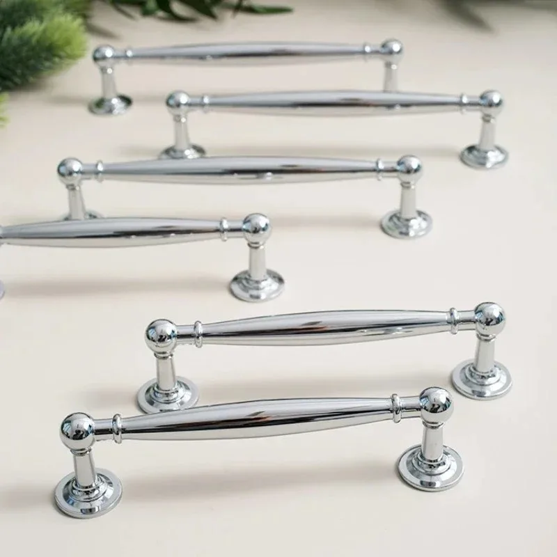 Electroplating Wardrobe Medieval Furniture Drawer Strip Handles Knobs Furniture European Italian Solid Pure Brass Silver Pulls