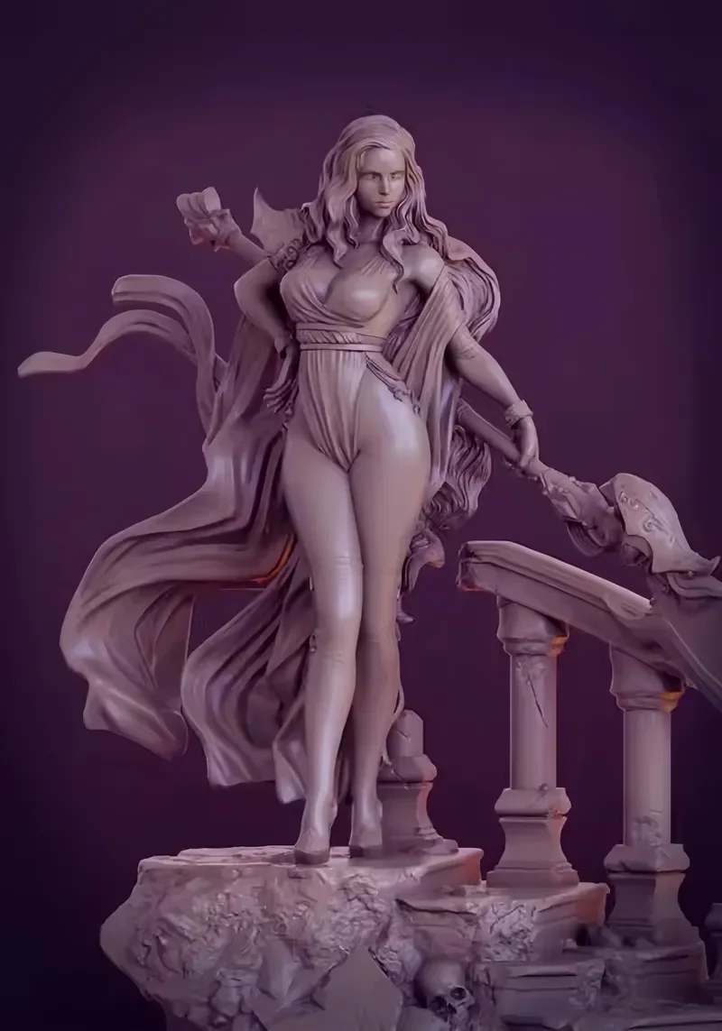Zestaw modelarski z żywicy 70 mm, starożytna fantasy bohaterka, biała figurka, niezmontowany i niepomalowany zestaw.