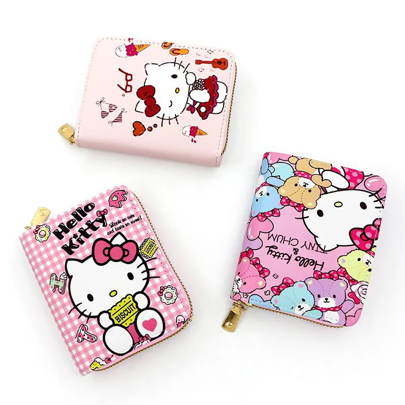 

Sanrio Hello Kitty Кошельки для монет милый мультяшный аниме принт кожа на молнии многофункциональные детские игрушки для девочек подарок