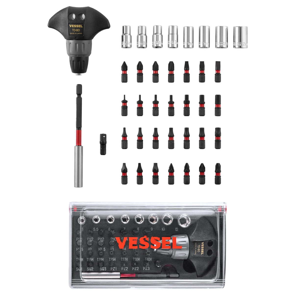 VESSEL S-12C 39 PCS Ratchet Screwdriver Set Magnetic Screw Driver Multifunction Screwdrivers with Multifunctional kit