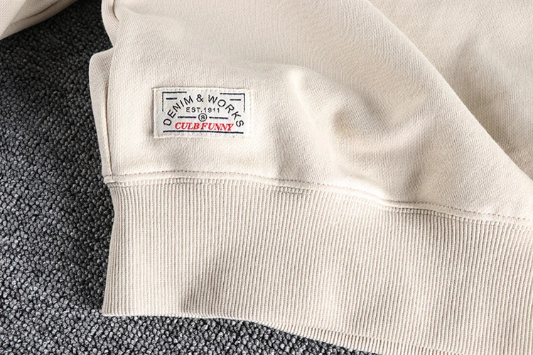 1561# Spring Autumn New 360g American Retro Solid Color Sweatshirts Men's Simple 100% Cotton Washed Pullover Casual Sportwear