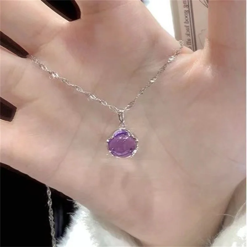 Elegant Simple Design Purple Round Crystal Pendant Necklace For Women Shiny Crystal Fashion Party Jewelry