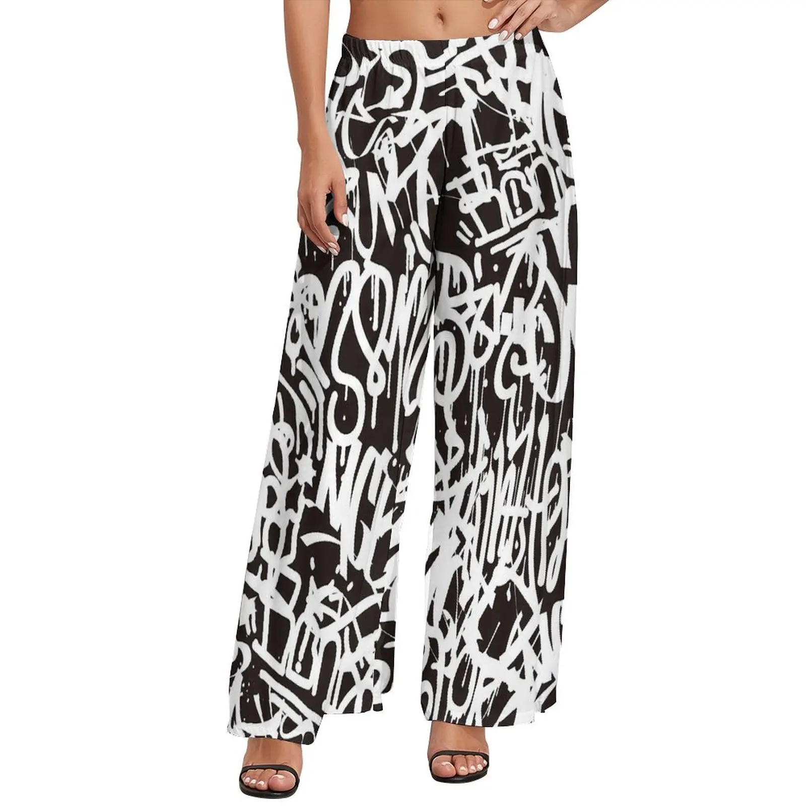 Abstract Graffiti Pants Black And White Aesthetic Straight Wide Leg Pants High Waisted Home Trousers Big Size