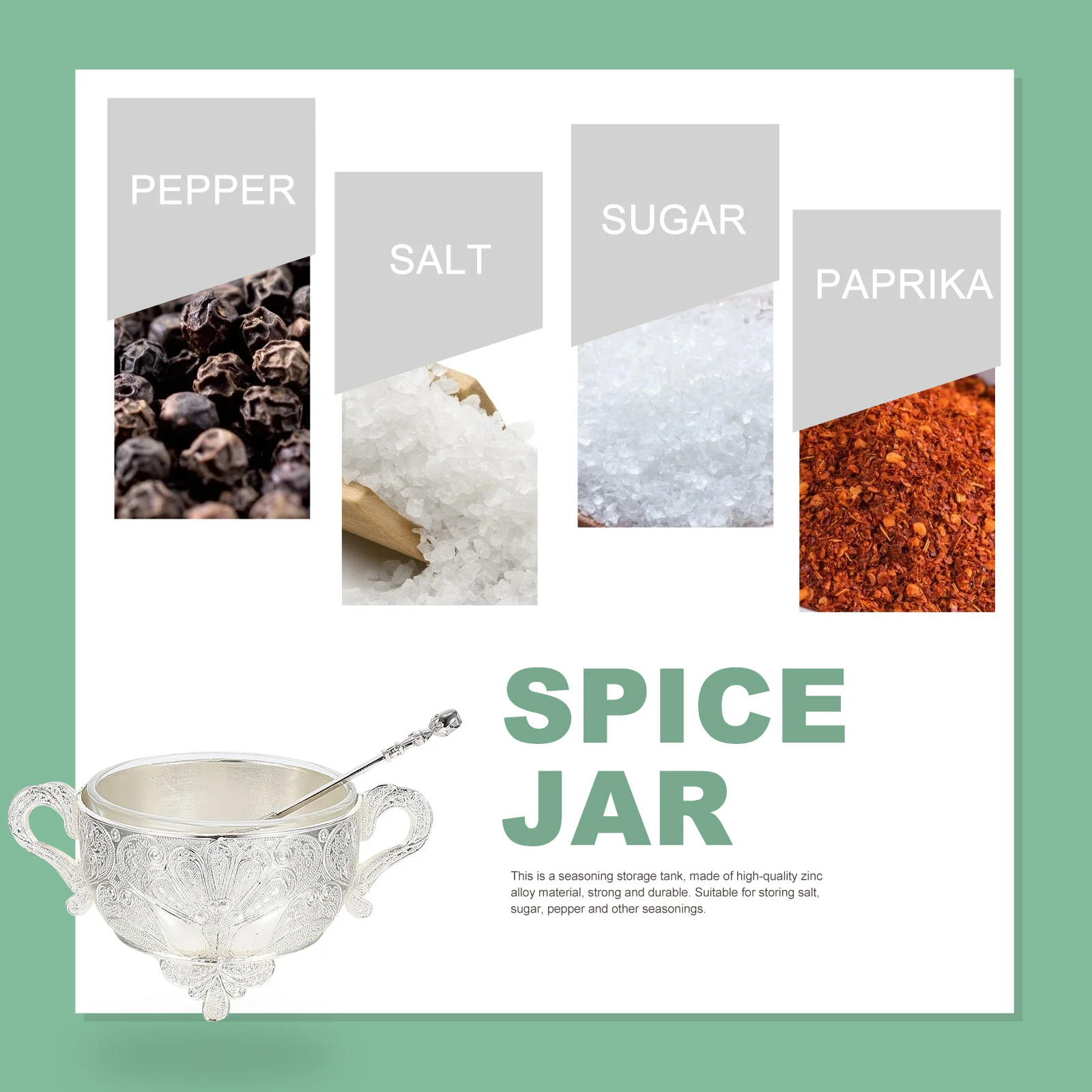 

Zinc Alloy Spice Jar Salt Pepper Sugar Condiment Container Kitchen Supply Rust Proof Wear Resistant Storage ganizer