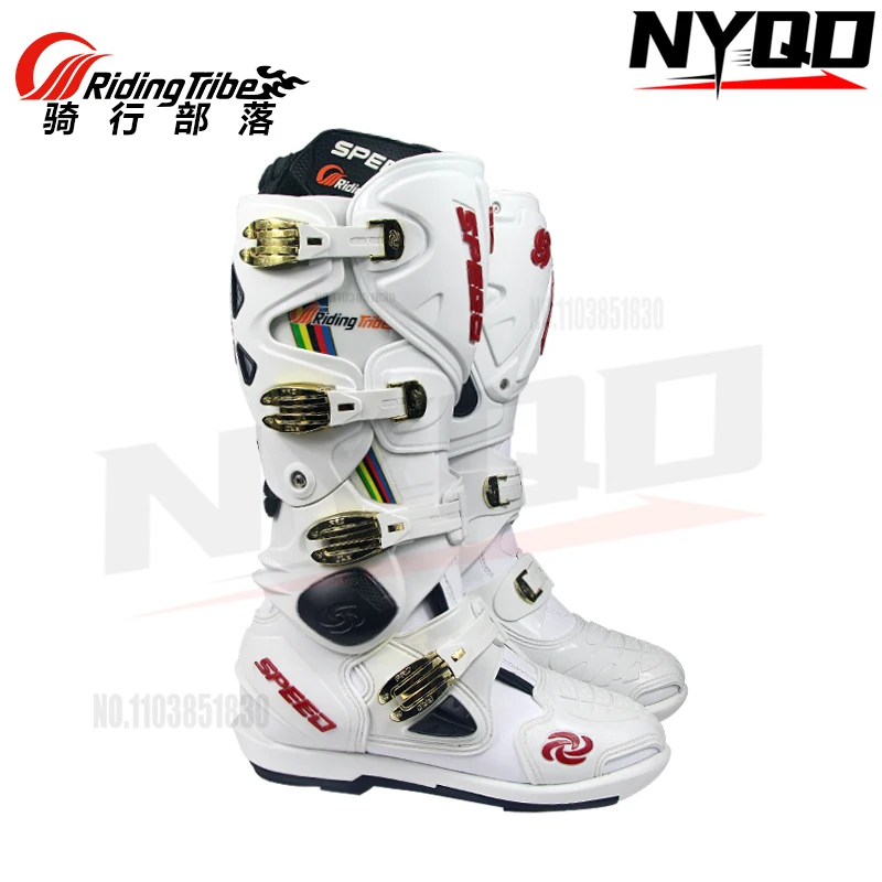 NEW Motorcycle Boots Motocross Leather Long knee-high Shoes white black moto bike Riding  SIZE 10-45 B1004