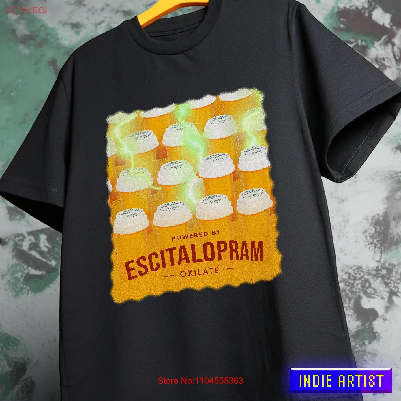 Powered by Lexapro Escitalopram Oxalate T Shirt Quirky Mental Health Humor Prescription Bottle Design