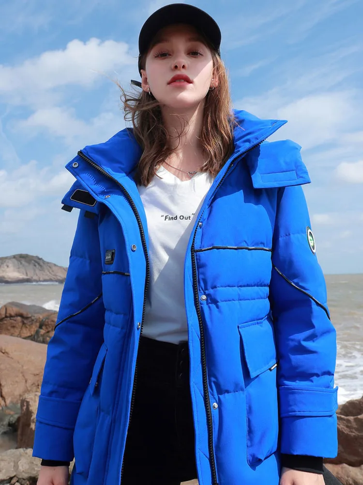 

TXii Winter new Klein blue outdoor tooling down jacket extremely cold white goose down bread coat women 95% down content