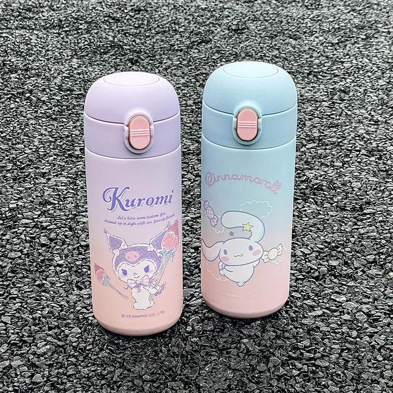 Sanrio-termo de acero inoxidable con dibujos animados para niños, botella de agua de 400ML, Kawaii, Cinnamoroll, Kuromi, regalo