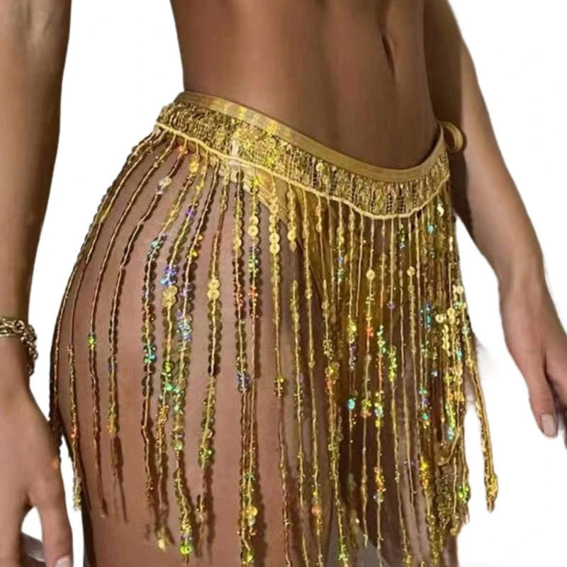 Beach Belly Skirt Waist Chain Sequins Tassels Fringed Hip Scarf Mini Skirts Party Latin Dance Costume for Women P8DB