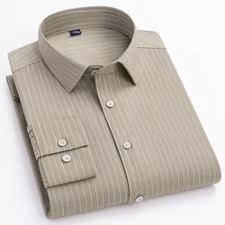 Chemise à manches longues en fibre de bambou pour homme, décontractée, sans poche, déformable, douce, à rayures, coupe standard, M ~ 5XL