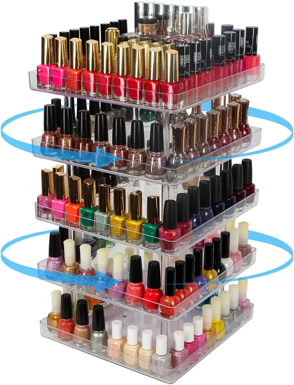 

5-Tier Rotating Acrylic Nail Polish Display Rack with Guard for Easy Organization and Storage