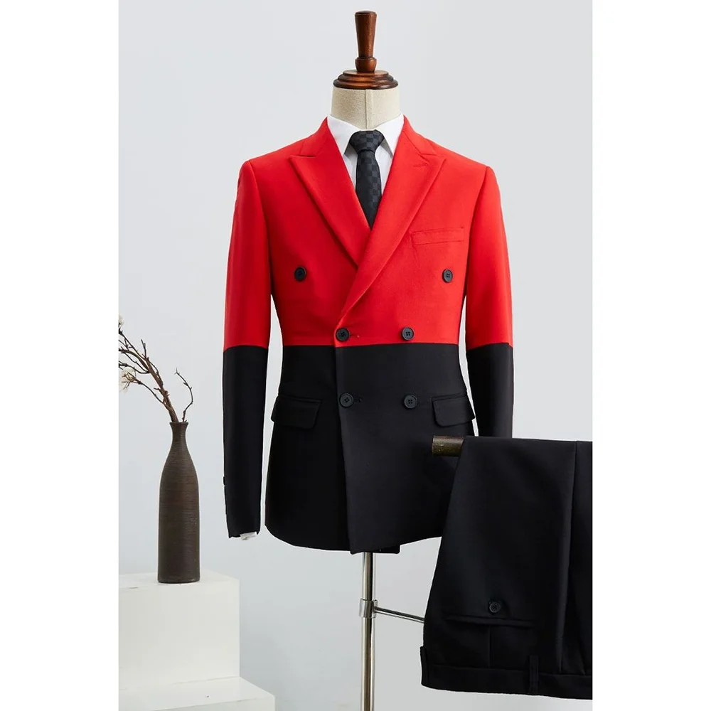 

Customized Patchwork Double Breasted Peaked Lapel Men Suit Two Pieces(Jacket+Pants) Outfits Banquest Wedding Party Prom Suits