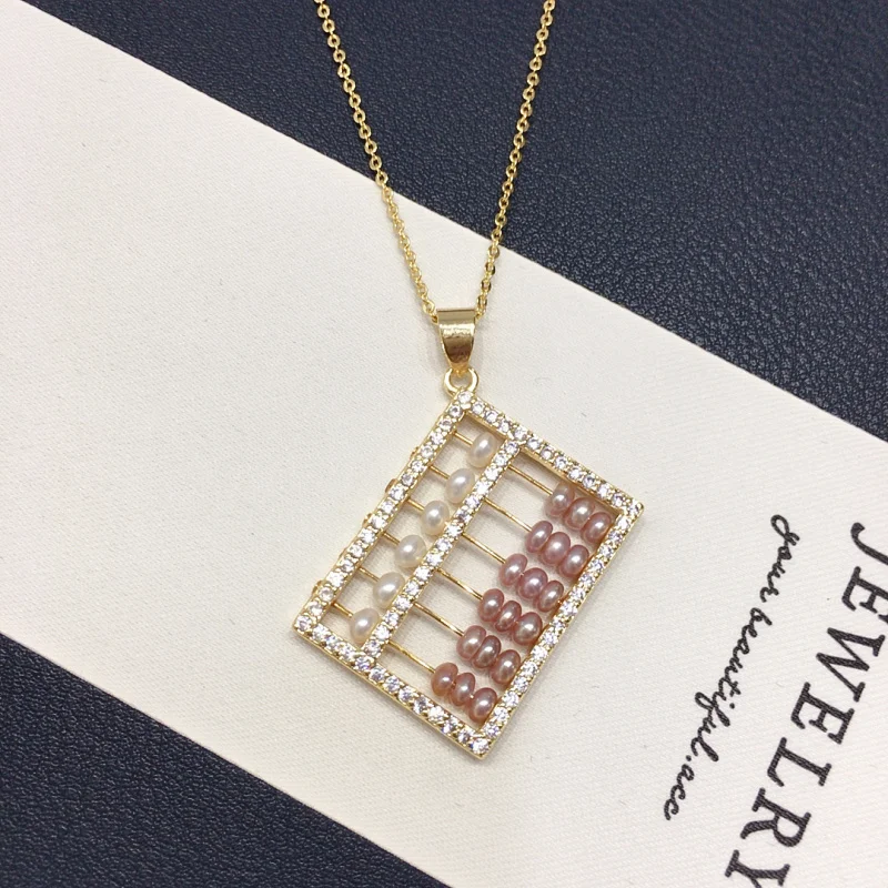 

Natural Freshwater Pendant Small Abacus Multi-Bead Pearl Necklace