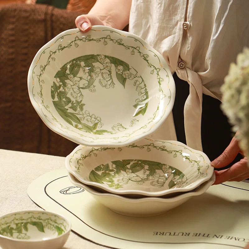 

Hxl lily of the valley plate dinnerware ceramic bowl set deep plate