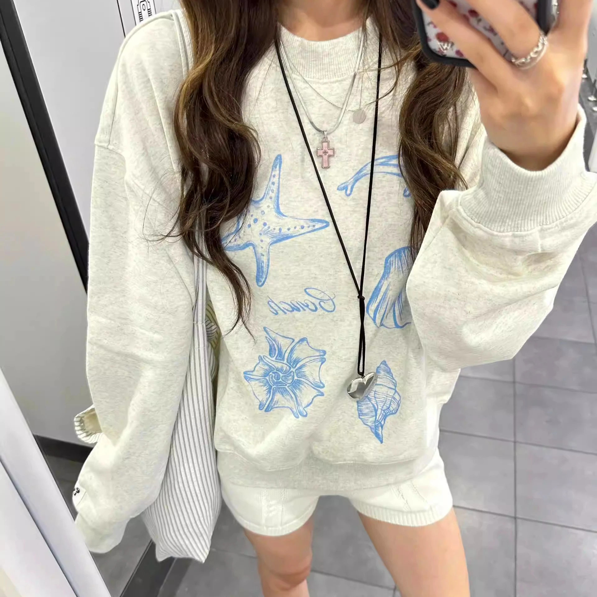 Oversized Crewneck Fleece - 한국 스타일 유니섹스 오버사이즈 크루넥 스웨트셔츠