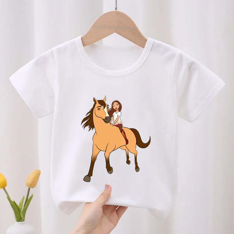 Lucky & Mustang Spirit Horse Cartoon Kids T-shirt Odzież dziecięca Letnia urocza odzież dla dziewczynek Chłopcy Koszulki z krótkim rękawem